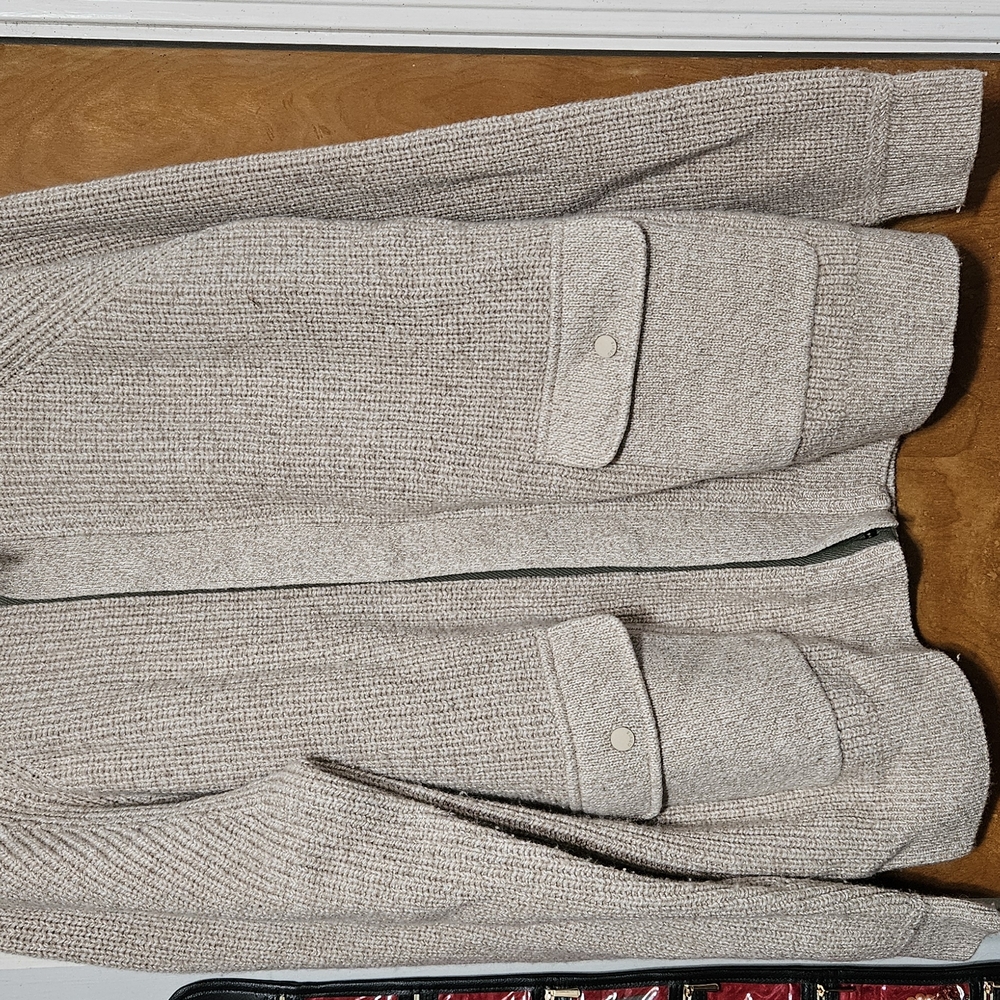 Orvis Cream Ribbed Knit Zip Up Sweater